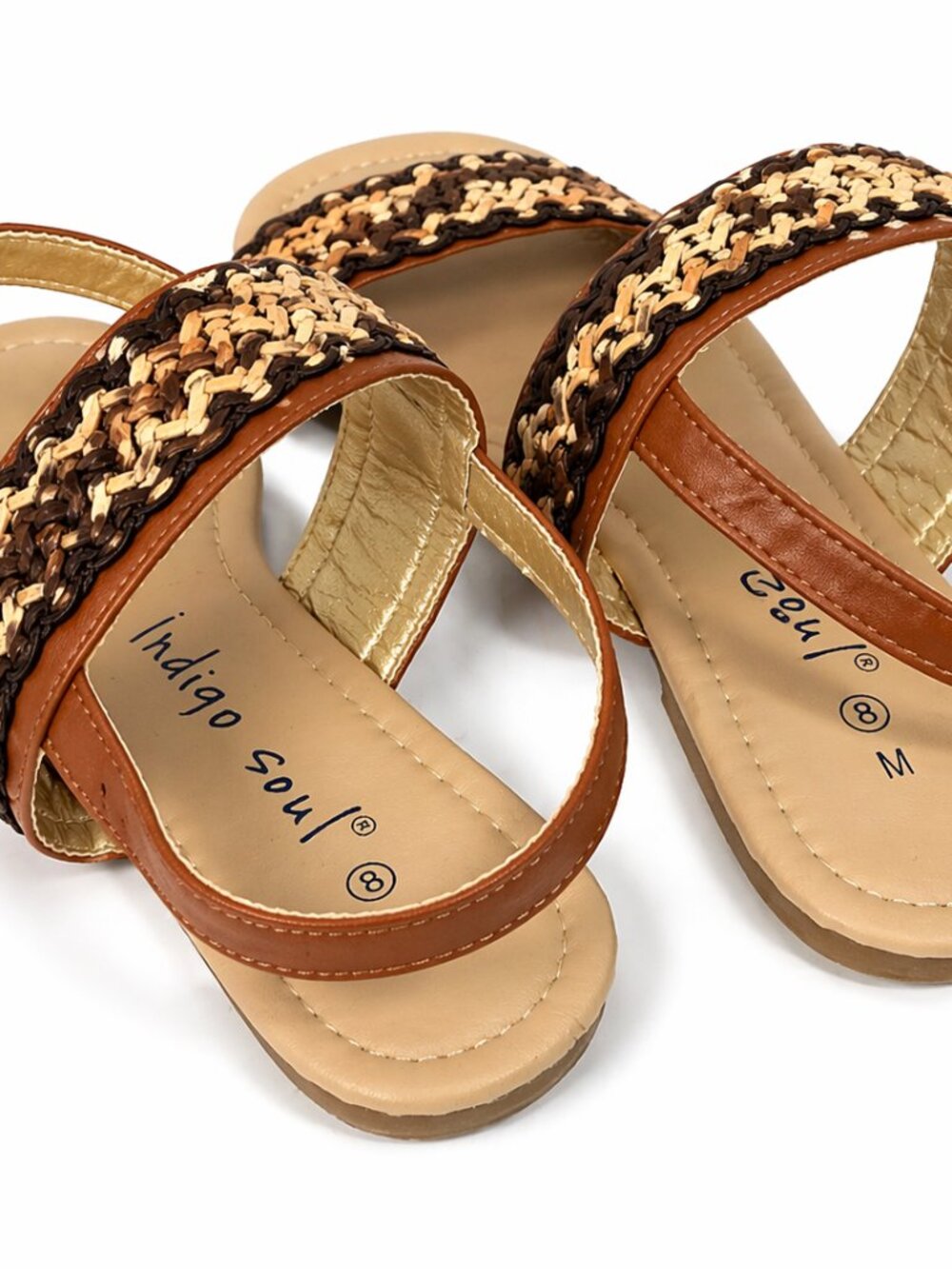 Indigo Soul Women’s Braided Sandals Size 8 Brown Tan Slingback Flat Boho